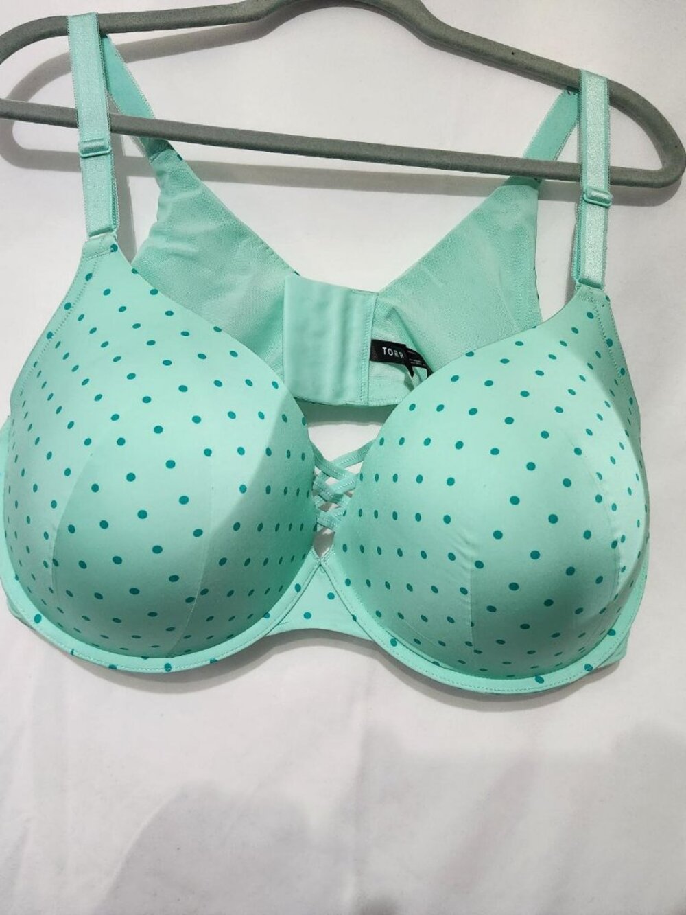 Torrid XO Plunge Push Up Bra 44DDD Miranda Dot Beach Glass